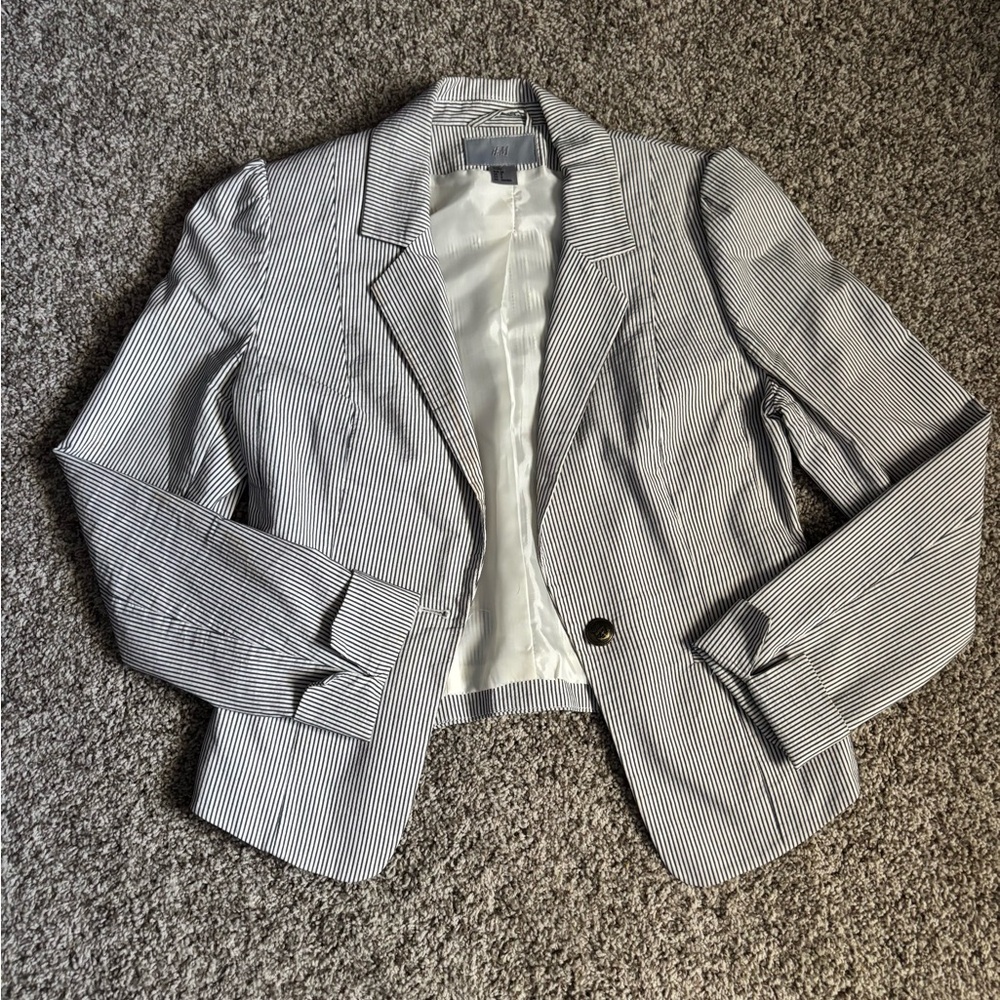 H&M Navy and White Striped Jacket